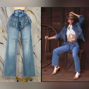 Fringe Detail Blue Jeans